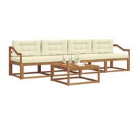 vidaXL Ensemble de canapés d'extérieur 5 pcs Naturel et Crème, Salons de jardin, Ensemble de canapés sectionnels modernes pour extérieur, Meubles de patio durables pour le confort du jardin et les siè