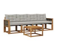 vidaXL Ensemble de canapés d'extérieur 5 pcs Naturel et Gris Clair, Canapé de Jardin, Salon Moderne, mobilier de terrasse résistant, Ensemble Confortable, Parfait pour l'extérieur