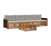 vidaXL Ensemble de canapés d'extérieur 5 pcs Naturel et Gris Clair, Mobilier de Jardin, canapés Modernes, Coin détente pour terrasse, Confort et Style au Patio