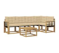 vidaXL Ensemble de canapés d'extérieur 6 pcs Blanc et Beige, Canape d'exterieur en Acacia, Salon Moderne, mobilier de Jardin Tendance pour Un Espace Relaxant et Cosy
