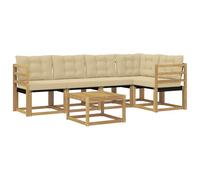 vidaXL Ensemble de canapés d'extérieur 6 pcs Blanc et Beige, Canape d'exterieur en Acacia, Salon Moderne, mobilier de Jardin Tendance pour Un Espace Relaxant et Cosy