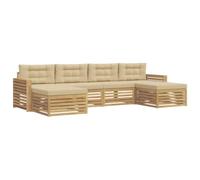 vidaXL Ensemble de canapés d'extérieur 6 pcs Blanc et Beige, Ensemble de canapés en Acacia, Design modulaire pour Salon extérieur, Confort dans Votre Jardin