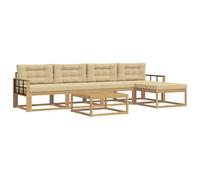 vidaXL Ensemble de canapés d'extérieur 6 pcs Blanc et Beige, Ensemble de Salon rérouté, canapé sectionnel Moderne, mobilier de Jardin résistant aux intempéries, Bois d'acacia