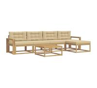 vidaXL Ensemble de canapés d'extérieur 6 pcs Blanc et Beige, Ensemble de Salon rérouté, canapé sectionnel Moderne, mobilier de Jardin résistant aux intempéries, Bois d'acacia