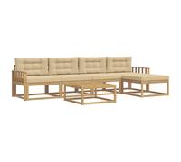 vidaXL Ensemble de canapés d'extérieur 6 pcs Blanc et Beige, Ensemble de Salon rérouté, canapé sectionnel Moderne, mobilier de Jardin résistant aux intempéries, Bois d'acacia