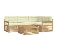 vidaXL Ensemble de canapés d'extérieur 6 pcs Blanc et crème Polyester, Canapé d'extérieur, Salon de Jardin, modulable, mobilier Durable, sièges Modernes et Confortables