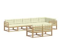 vidaXL Ensemble de canapés d'extérieur 6 pcs Blanc et crème Polyester, Canapé en Bois d'acacia, Salon Moderne, Meuble de Jardin résistant, Espace détente Polyvalent, sectionnel Piscine