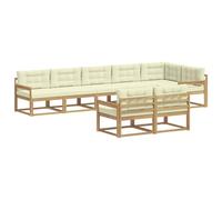 vidaXL Ensemble de canapés d'extérieur 6 pcs Blanc et crème Polyester, Canapé en Bois d'acacia, Salon Moderne, Meuble de Jardin résistant, Espace détente Polyvalent, sectionnel Piscine