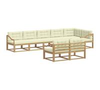 vidaXL Ensemble de canapés d'extérieur 6 pcs Blanc et crème Polyester, Canapé en Bois d'acacia, Salon Moderne, Meuble de Jardin résistant, Espace détente Polyvalent, sectionnel Piscine