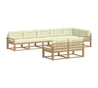 vidaXL Ensemble de canapés d'extérieur 6 pcs Blanc et crème Polyester, Canapé en Bois d'acacia, Salon Moderne, Meuble de Jardin résistant, Espace détente Polyvalent, sectionnel Piscine