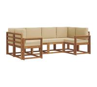 vidaXL Ensemble de canapés d'extérieur 6 pcs Naturel et Beige, Canapé d'angle en Bois d'acacia, Meuble de Patio Moderne et résistant, Solution d'assise pour Le Jardin, décoration pour la Cour