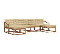 vidaXL Ensemble de canapés d'extérieur 6 pcs Naturel et Beige, Canapé de Jardin Moderne en Acacia, Meubles résistants aux intempéries, sièges stylés pour terrasse et Bord de Piscine