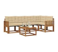 vidaXL Ensemble de canapés d'extérieur 6 pcs Naturel et Beige, Canape d'exterieur en Acacia, Salon Moderne, mobilier de Jardin Tendance pour Un Espace Relaxant et Cosy