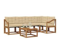 vidaXL Ensemble de canapés d'extérieur 6 pcs Naturel et Beige, Canape d'exterieur en Acacia, Salon Moderne, mobilier de Jardin Tendance pour Un Espace Relaxant et Cosy