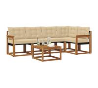 vidaXL Ensemble de canapés d'extérieur 6 pcs Naturel et Beige, Canape d'exterieur en Acacia, Salon Moderne, mobilier de Jardin Tendance pour Un Espace Relaxant et Cosy
