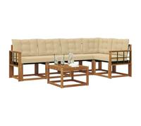 vidaXL Ensemble de canapés d'extérieur 6 pcs Naturel et Beige, Canape d'exterieur en Acacia, Salon Moderne, mobilier de Jardin Tendance pour Un Espace Relaxant et Cosy