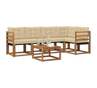 vidaXL Ensemble de canapés d'extérieur 6 pcs Naturel et Beige, Canape d'exterieur en Acacia, Salon Moderne, mobilier de Jardin Tendance pour Un Espace Relaxant et Cosy