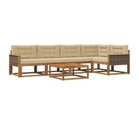 vidaXL Ensemble de canapés d'extérieur 6 pcs Naturel et Beige, Ensemble mobilier extérieur en Acacia, canapé Moderne, Coin Piscine Chic, Salon Patin élégante, sectionnel Jardin