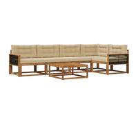 vidaXL Ensemble de canapés d'extérieur 6 pcs Naturel et Beige, Ensemble mobilier extérieur en Acacia, canapé Moderne, Coin Piscine Chic, Salon Patin élégante, sectionnel Jardin