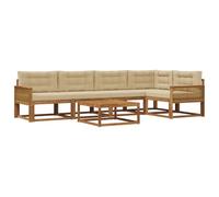 vidaXL Ensemble de canapés d'extérieur 6 pcs Naturel et Beige, Ensemble mobilier extérieur en Acacia, canapé Moderne, Coin Piscine Chic, Salon Patin élégante, sectionnel Jardin