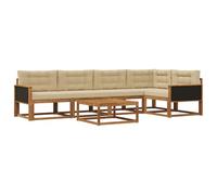 vidaXL Ensemble de canapés d'extérieur 6 pcs Naturel et Beige, Ensemble mobilier extérieur en Acacia, canapé Moderne, Coin Piscine Chic, Salon Patin élégante, sectionnel Jardin