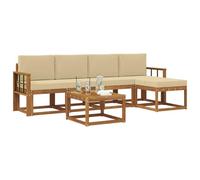 vidaXL Ensemble de canapés d'extérieur 6 pcs Naturel et Beige, Ensemble Salon de Jardin, Canapé Acacia Moderne, Sectionnel Résistant, Canapé Patio Élégant, Mobilier Terrasse Confortable