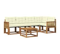 vidaXL Ensemble de canapés d'extérieur 6 pcs Naturel et Crème, Canape d'exterieur en Acacia, Salon Moderne, mobilier de Jardin Tendance pour Un Espace Relaxant et Cosy