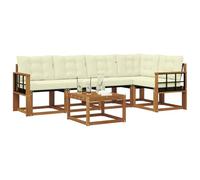 vidaXL Ensemble de canapés d'extérieur 6 pcs Naturel et Crème, Canape d'exterieur en Acacia, Salon Moderne, mobilier de Jardin Tendance pour Un Espace Relaxant et Cosy