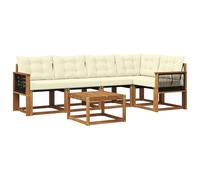 vidaXL Ensemble de canapés d'extérieur 6 pcs Naturel et Crème, Canape d'exterieur en Acacia, Salon Moderne, mobilier de Jardin Tendance pour Un Espace Relaxant et Cosy