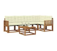vidaXL Ensemble de canapés d'extérieur 6 pcs Naturel et Crème, Canape d'exterieur en Acacia, Salon Moderne, mobilier de Jardin Tendance pour Un Espace Relaxant et Cosy