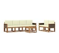 vidaXL Ensemble de canapés d'extérieur 6 pcs Naturel et Crème, Ensemble de canapé de Jardin en Acacia, mobilier extérieur Moderne, sectionnel Durable, Lounge stylé, Design Ergonomique