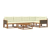 vidaXL Ensemble de canapés d'extérieur 6 pcs Naturel et Crème, Ensemble mobilier extérieur en Acacia, canapé Moderne, Coin Piscine Chic, Salon Patin élégante, sectionnel Jardin