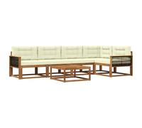 vidaXL Ensemble de canapés d'extérieur 6 pcs Naturel et Crème, Ensemble mobilier extérieur en Acacia, canapé Moderne, Coin Piscine Chic, Salon Patin élégante, sectionnel Jardin