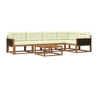vidaXL Ensemble de canapés d'extérieur 6 pcs Naturel et Crème, Ensemble mobilier extérieur en Acacia, canapé Moderne, Coin Piscine Chic, Salon Patin élégante, sectionnel Jardin