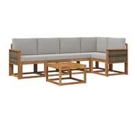 vidaXL Ensemble de canapés d'extérieur 6 pcs Naturel et Gris Clair, Canapé d'extérieur, Ensemble Lounge Moderne, mobilier Durable pour Un Patio Confortable et Relaxant