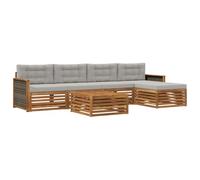 vidaXL Ensemble de canapés d'extérieur 6 pcs Naturel et Gris Clair, Canapé d'extérieur, mobilier Moderne pour Patio, Coin Salon et terrasse, Set sectionnel Durable