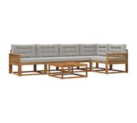 vidaXL Ensemble de canapés d'extérieur 6 pcs Naturel et Gris Clair, Ensemble mobilier extérieur en Acacia, canapé Moderne, Coin Piscine Chic, Salon Patin élégante, sectionnel Jardin