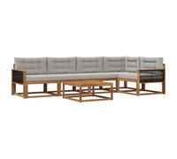 vidaXL Ensemble de canapés d'extérieur 6 pcs Naturel et Gris Clair, Ensemble mobilier extérieur en Acacia, canapé Moderne, Coin Piscine Chic, Salon Patin élégante, sectionnel Jardin