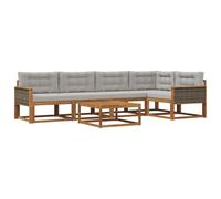 vidaXL Ensemble de canapés d'extérieur 6 pcs Naturel et Gris Clair, Ensemble mobilier extérieur en Acacia, canapé Moderne, Coin Piscine Chic, Salon Patin élégante, sectionnel Jardin