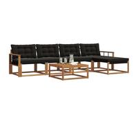 vidaXL Ensemble de canapés d'extérieur 6 pcs Naturel et Noir, Canapé d'extérieur en Acacia, mobilier Jardin Moderne, Ensemble Patio modulable, Salon Ouvert Confortable