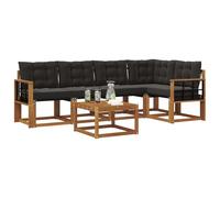 vidaXL Ensemble de canapés d'extérieur 6 pcs Naturel et Noir, Canape d'exterieur en Acacia, Salon Moderne, mobilier de Jardin Tendance pour Un Espace Relaxant et Cosy