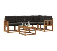 vidaXL Ensemble de canapés d'extérieur 6 pcs Naturel et Noir, Canape d'exterieur en Acacia, Salon Moderne, mobilier de Jardin Tendance pour Un Espace Relaxant et Cosy