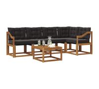 vidaXL Ensemble de canapés d'extérieur 6 pcs Naturel et Noir, Canape d'exterieur en Acacia, Salon Moderne, mobilier de Jardin Tendance pour Un Espace Relaxant et Cosy