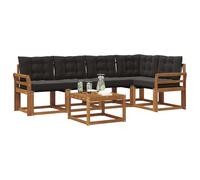 vidaXL Ensemble de canapés d'extérieur 6 pcs Naturel et Noir, Canape d'exterieur en Acacia, Salon Moderne, mobilier de Jardin Tendance pour Un Espace Relaxant et Cosy