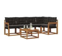 vidaXL Ensemble de canapés d'extérieur 6 pcs Naturel et Noir, Canape d'exterieur en Acacia, Salon Moderne, mobilier de Jardin Tendance pour Un Espace Relaxant et Cosy