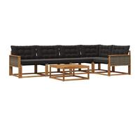 vidaXL Ensemble de canapés d'extérieur 6 pcs Naturel et Noir, Salon de Jardin, canapé extérieur Moderne, mobilier de terrasse, idéal pour se détendre