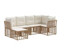 vidaXL Ensemble de canapés d'extérieur 6 pcs Naturel Polyester, Ensemble Salon extérieur, canapé en Poly rotin, Coin Jardin, mobilier résistant aux intempéries