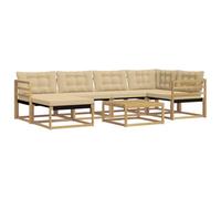 vidaXL Ensemble de canapés d'extérieur 7 pcs Blanc et Beige, Canapé de Jardin Moderne, Salon extérieur résistant, sièges élégants, Coussins en Mousse imperméables, Cadre en Acacia