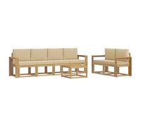 vidaXL Ensemble de canapés d'extérieur 7 pcs Blanc et Beige, Ensemble de canapé de Jardin en Acacia, mobilier extérieur Moderne, sectionnel Durable, Lounge stylé, Design Ergonomique