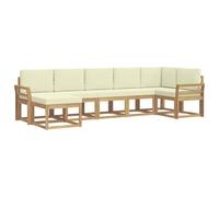 vidaXL Ensemble de canapés d'extérieur 7 pcs Blanc et crème Polyester, Sofa extérieur en Acacia, Style Moderne, Assise Flexible pour Le Patio, canapé de Jardin, idéal pour se détendre